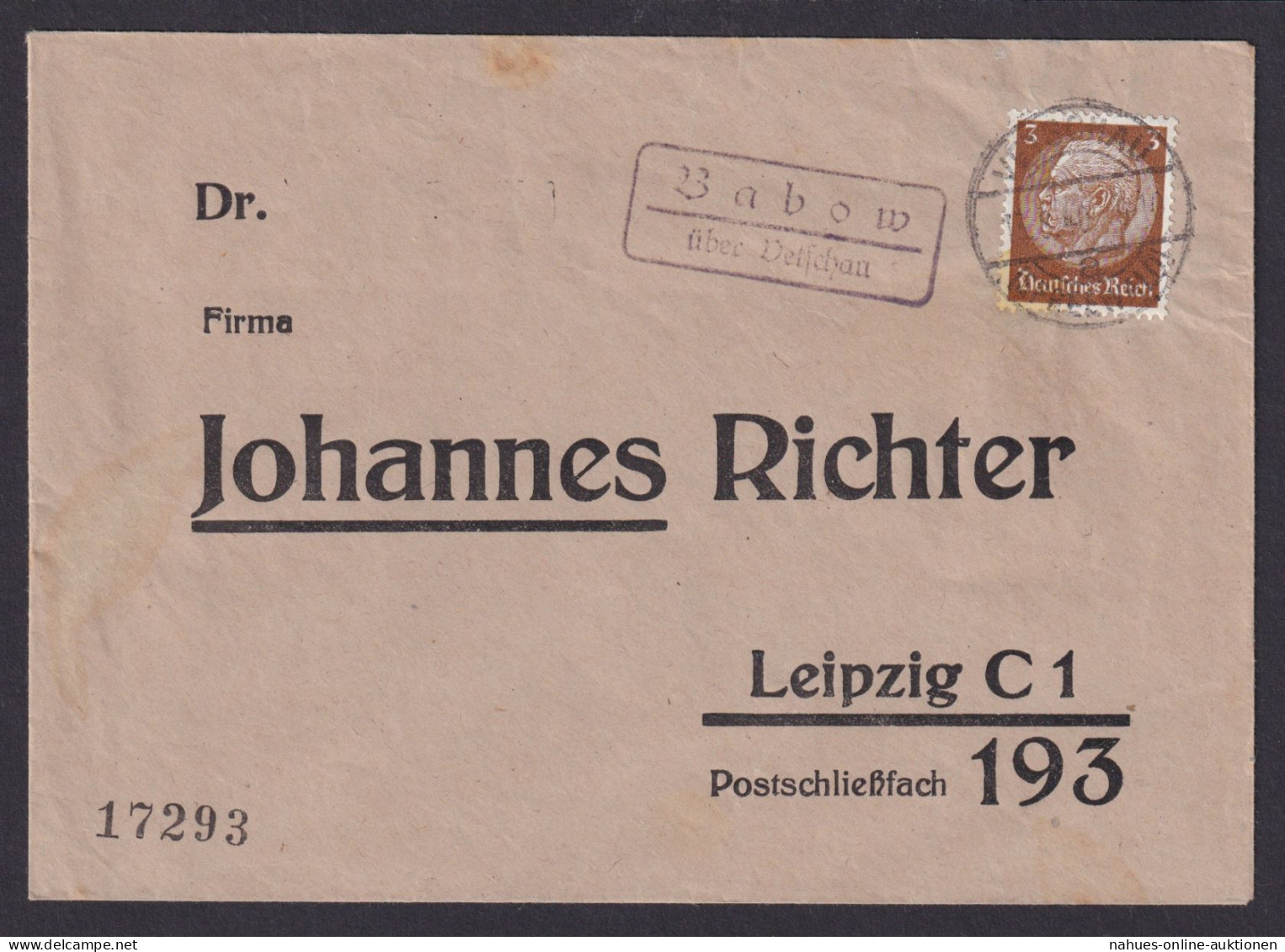 Babow über Vetschau Brandenburg Deutsches Reich Brief Landpoststempel - Covers & Documents
