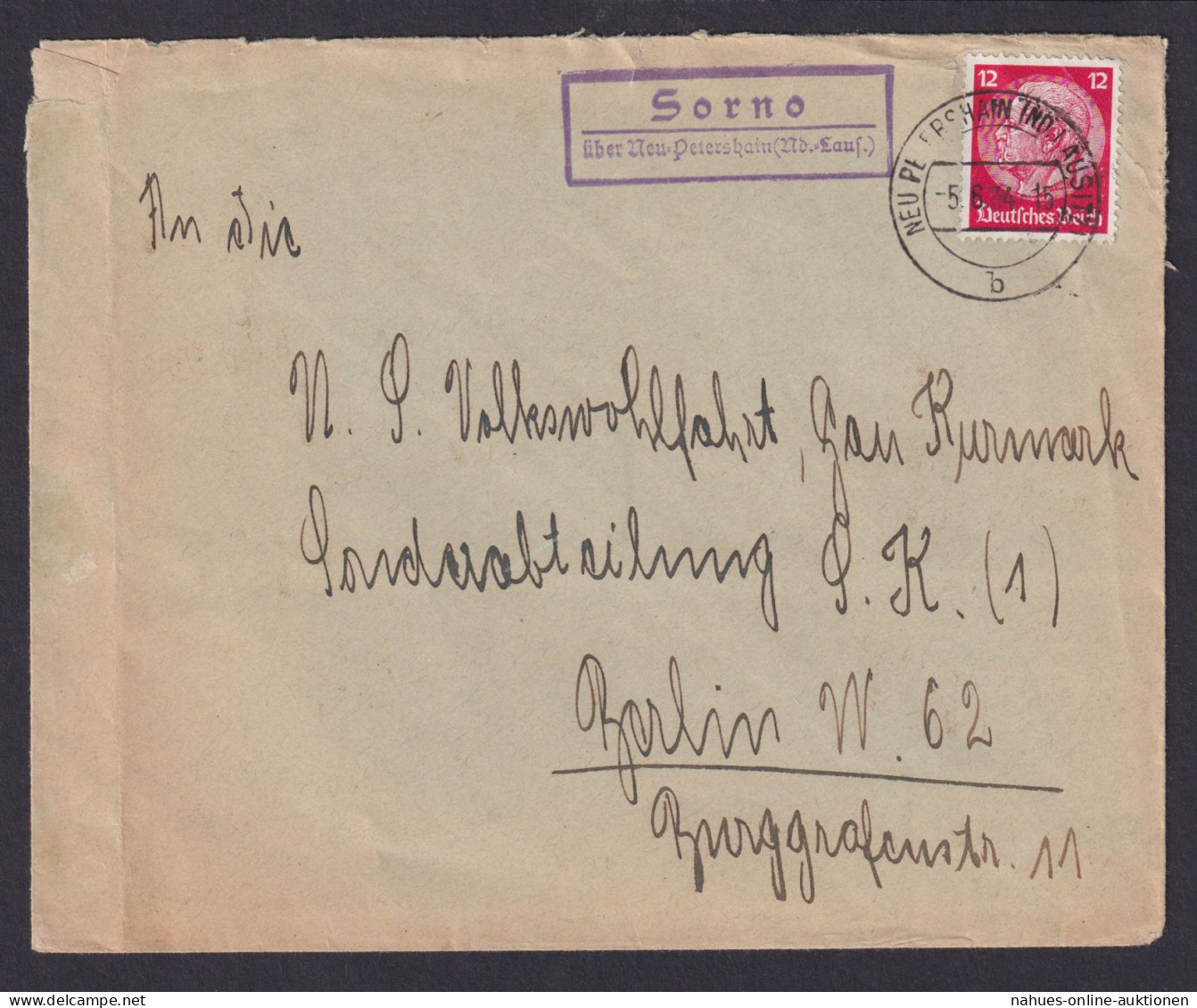 Sorno über Neu Petershain Nieder Lausitz Brandenburg Deutsches Reich Brief - Storia Postale