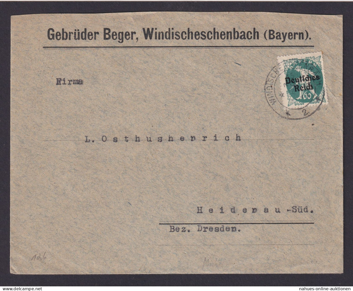 Deutsches Reich Windischeschenbach Bayern Geb. Berger Brief EF Bayern Abschied - Covers & Documents