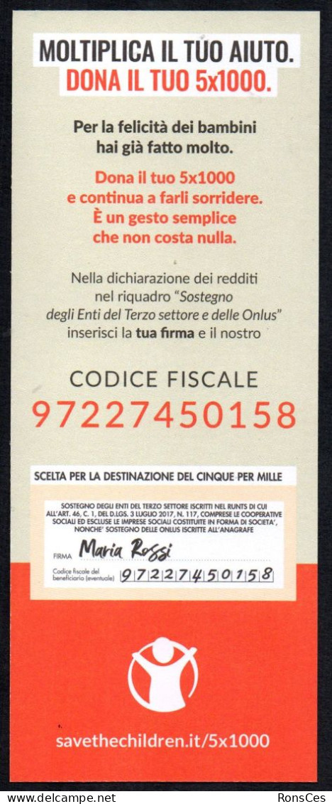 CHILDREN - ITALIA - SEGNALIBRO / BOOKMARK - SAVE THE CHILDREN - MOLTIPLICA IL TUO AIUTO - DONA IL TUO 5x1000 - I - Marcapáginas