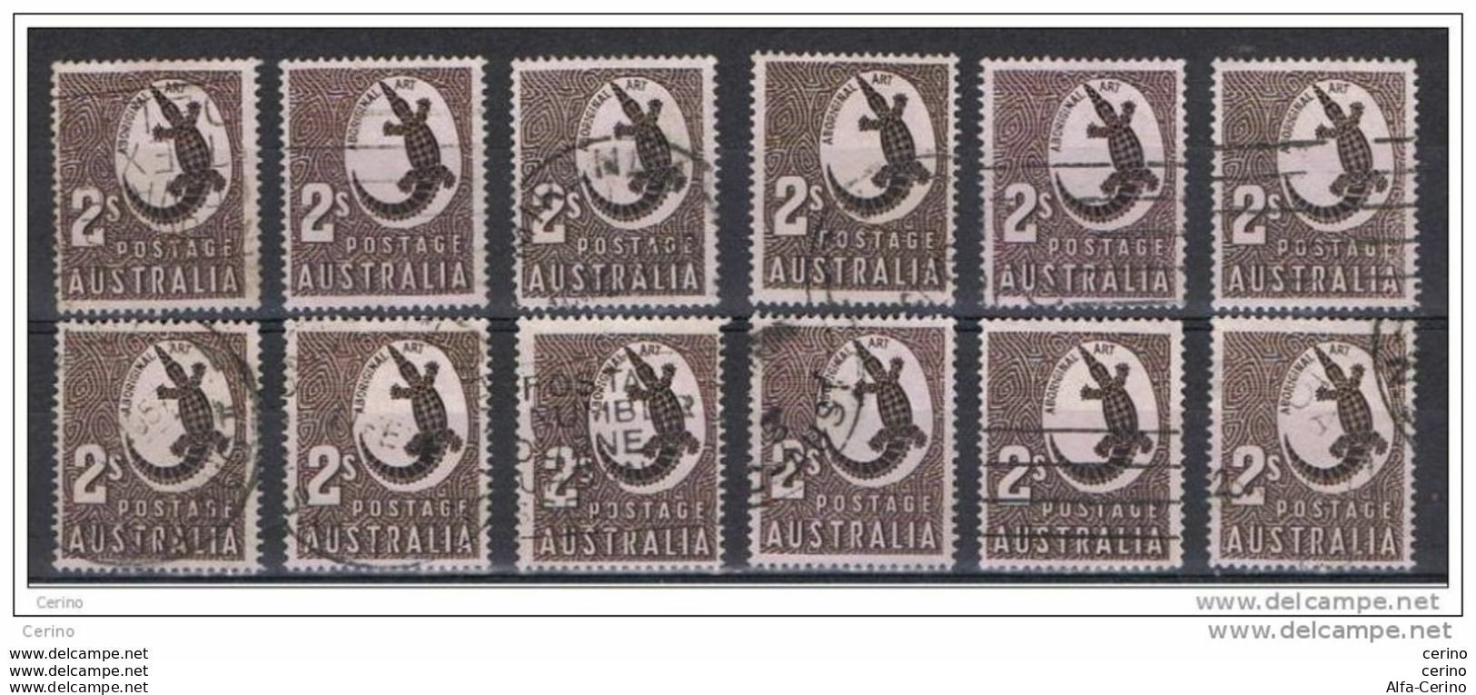 AUSTRALIA:  1956/57  CROCODILE  -  2 S. USED  STAMP  -  NO  WATERMARK  -  REP.  12  EXEMPLARY  -  YV/TELL. 229 - Gebruikt