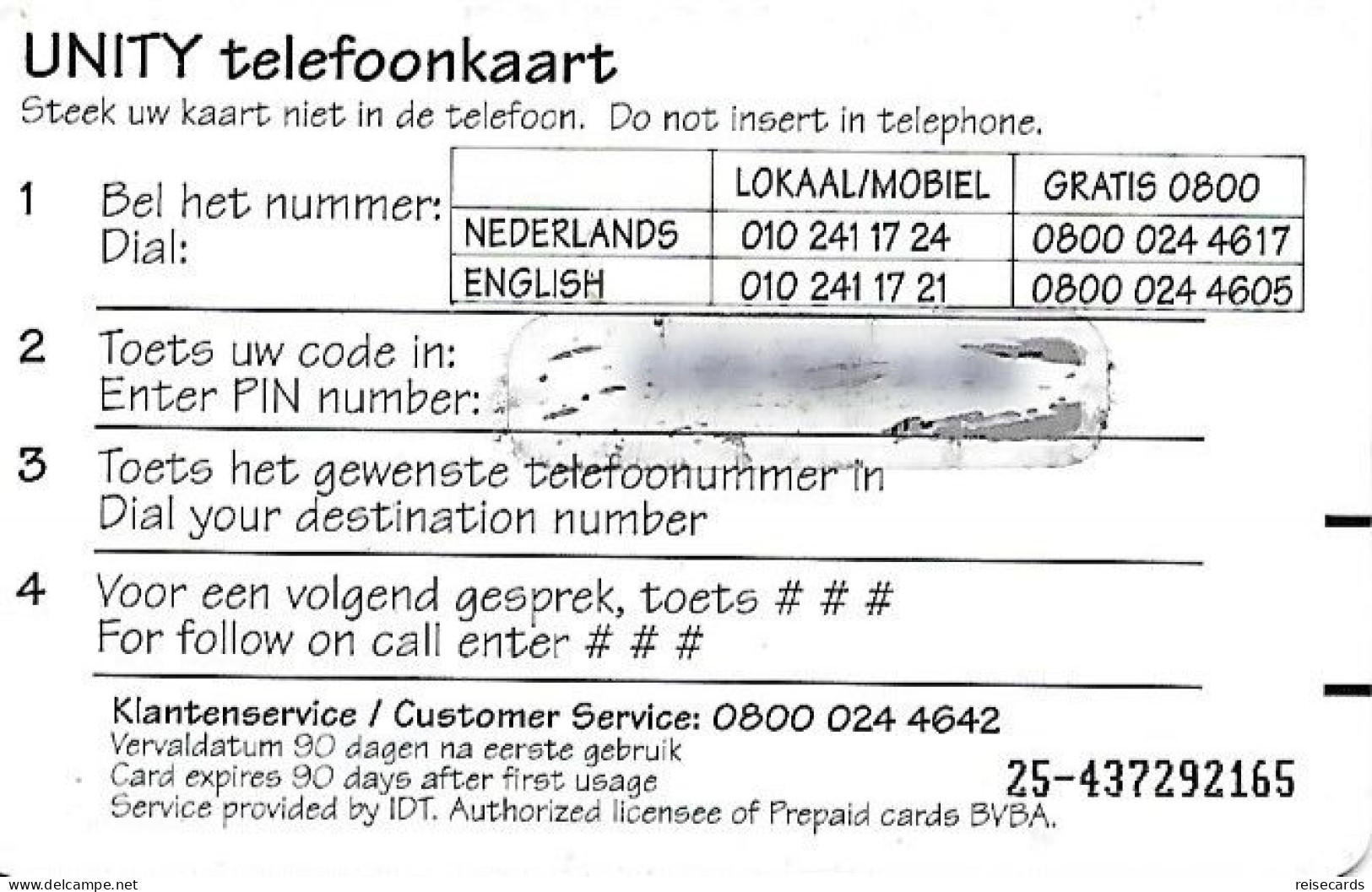 Netherlands: Prepaid IDT - Unity - [3] Tarjetas Móvil, Prepagadas Y Recargos