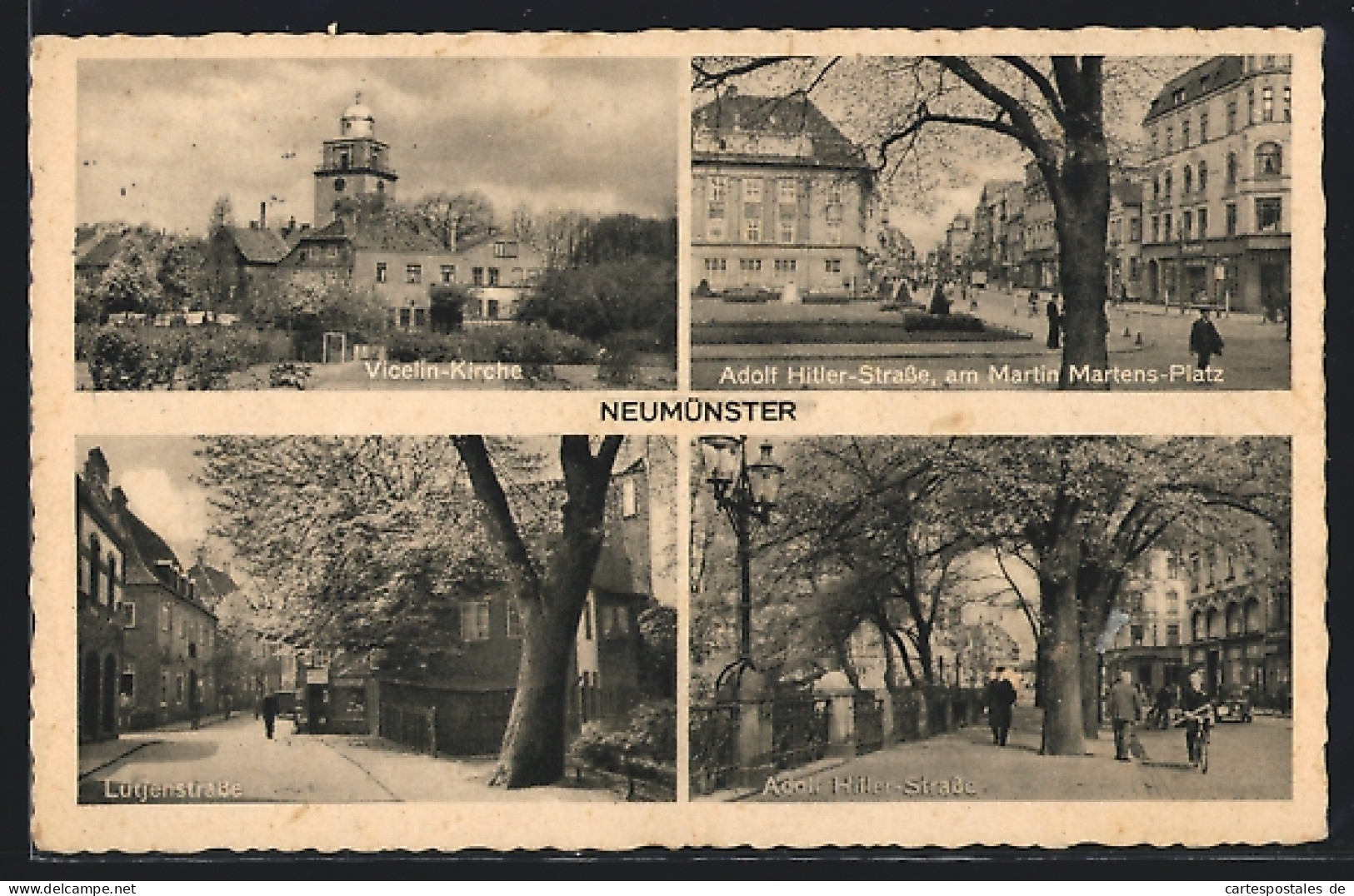 AK Neumünster, Vicelin-Kirche, Strasse Am Martin Martens-Platz, Lütjenstrasse  - Neumuenster