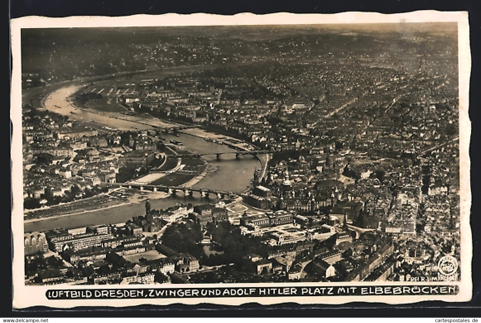 Foto-AK Walter Hahn, Dresden, NR: 7637, Luftbild Auf Zwinger Und  Platz Mit Elbebrücken  - Photographie