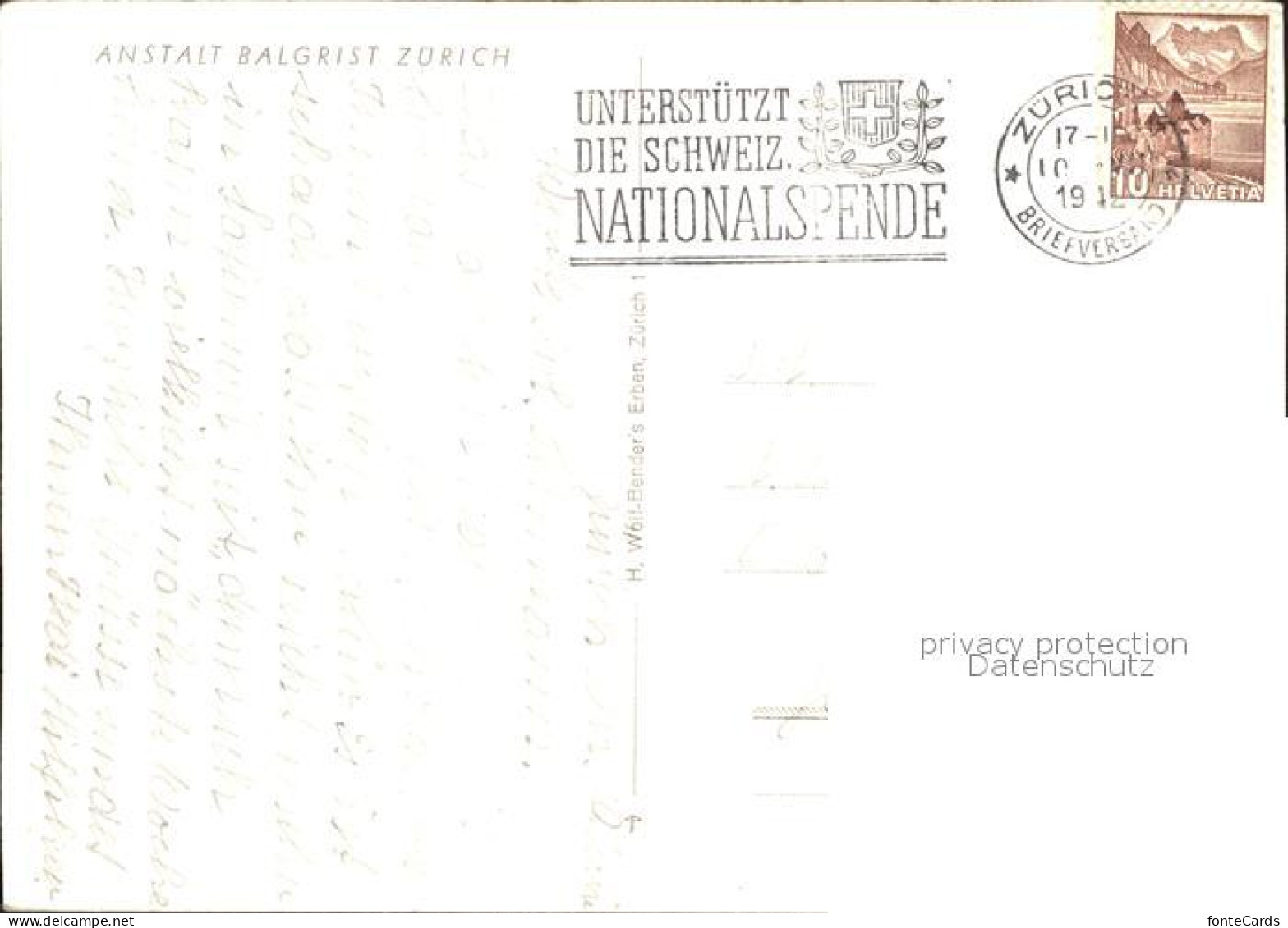 11635764 Zuerich Anstalt Balgrist Zuerich - Autres & Non Classés