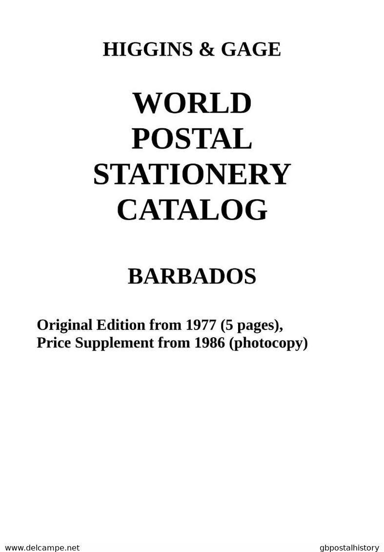 Higgins & Gage WORLD POSTAL STATIONERY CATALOG BARBADOS (PDF-File) - Otros & Sin Clasificación