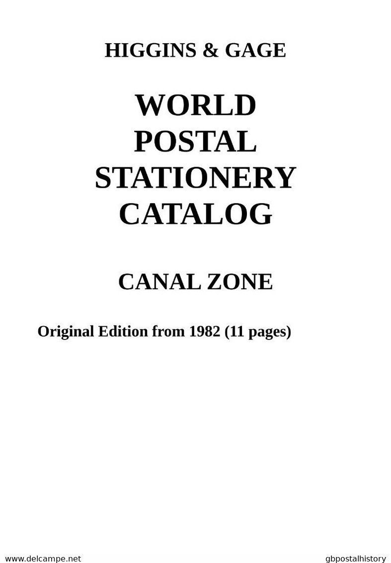 Higgins & Gage WORLD POSTAL STATIONERY CATALOG CANAL ZONE PDF-File - Andere & Zonder Classificatie