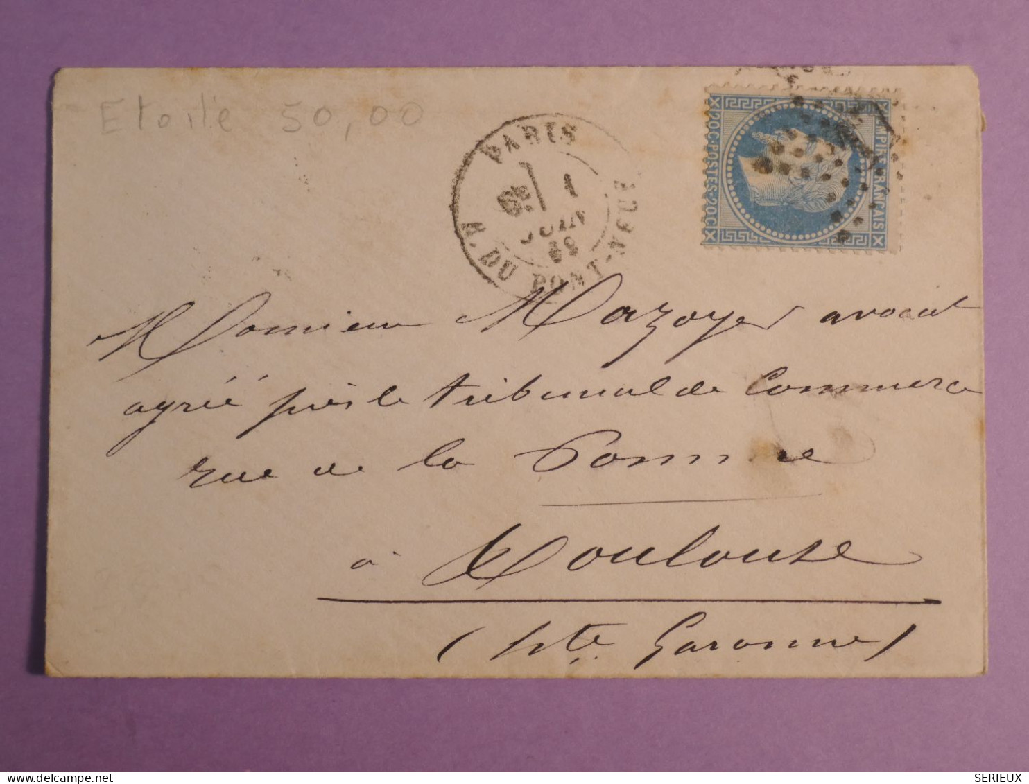 DO 9  FRANCE  LETTRE   1862 ETOILE DE PARIS A TOULOUSE  +N°29+ AFF. INTERESSANT++ - 1849-1876: Classic Period