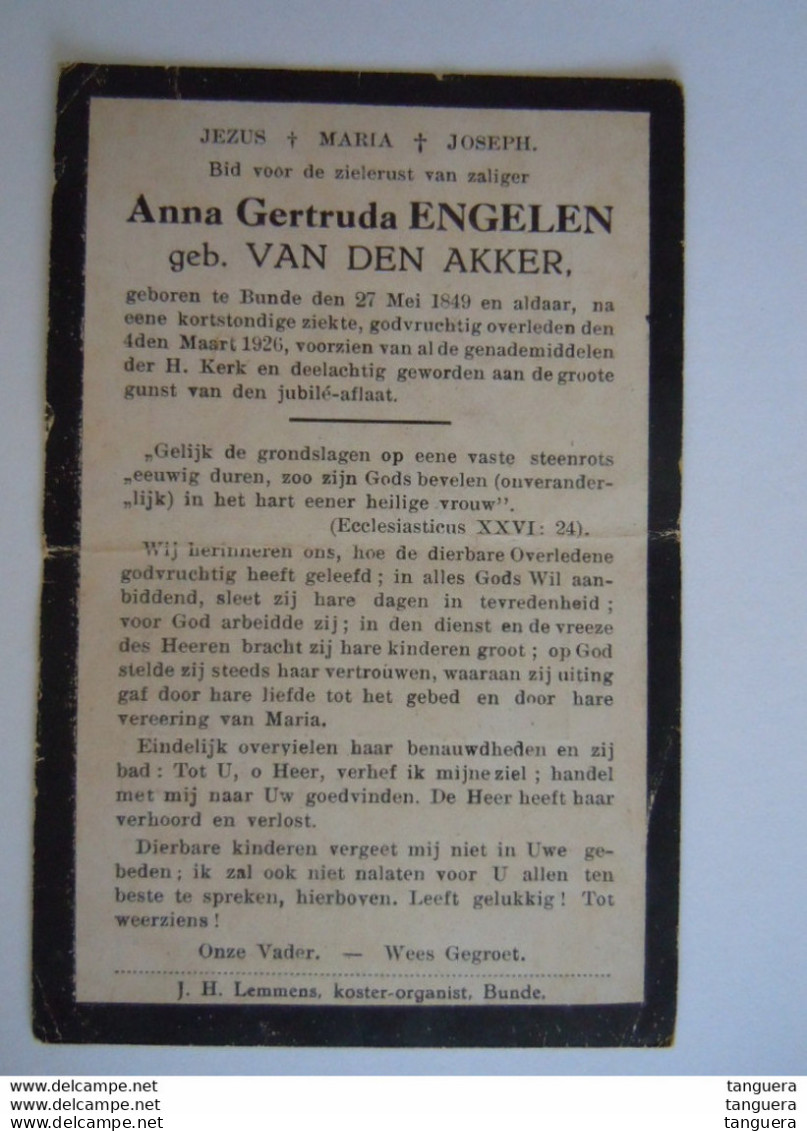 Doodsprentje Anna Gertruda Engelen Bunde 1849 1926 Geb. Van Den Akker Prentje Beschadigd - Devotion Images