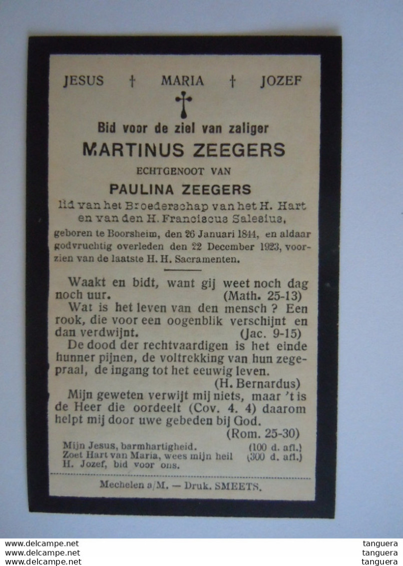 Doodsprentje Martinus Zeegers Boorsheim 1844 1923 Echtg Paulina Zeegers - Devotieprenten