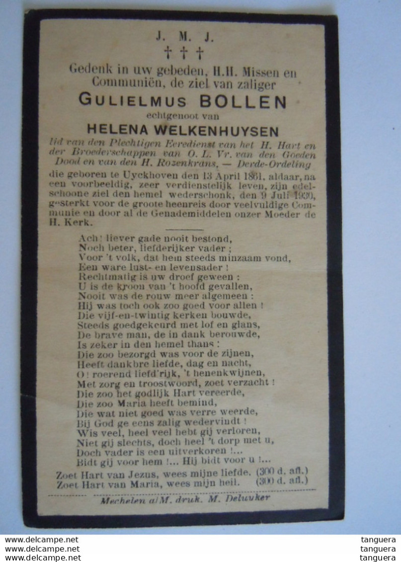 Doodsprentje Gulielmus Bollen Uyckhoven1861 1930 Lid Derde Orde Echtg Helena Welkenhuysen - Devotion Images