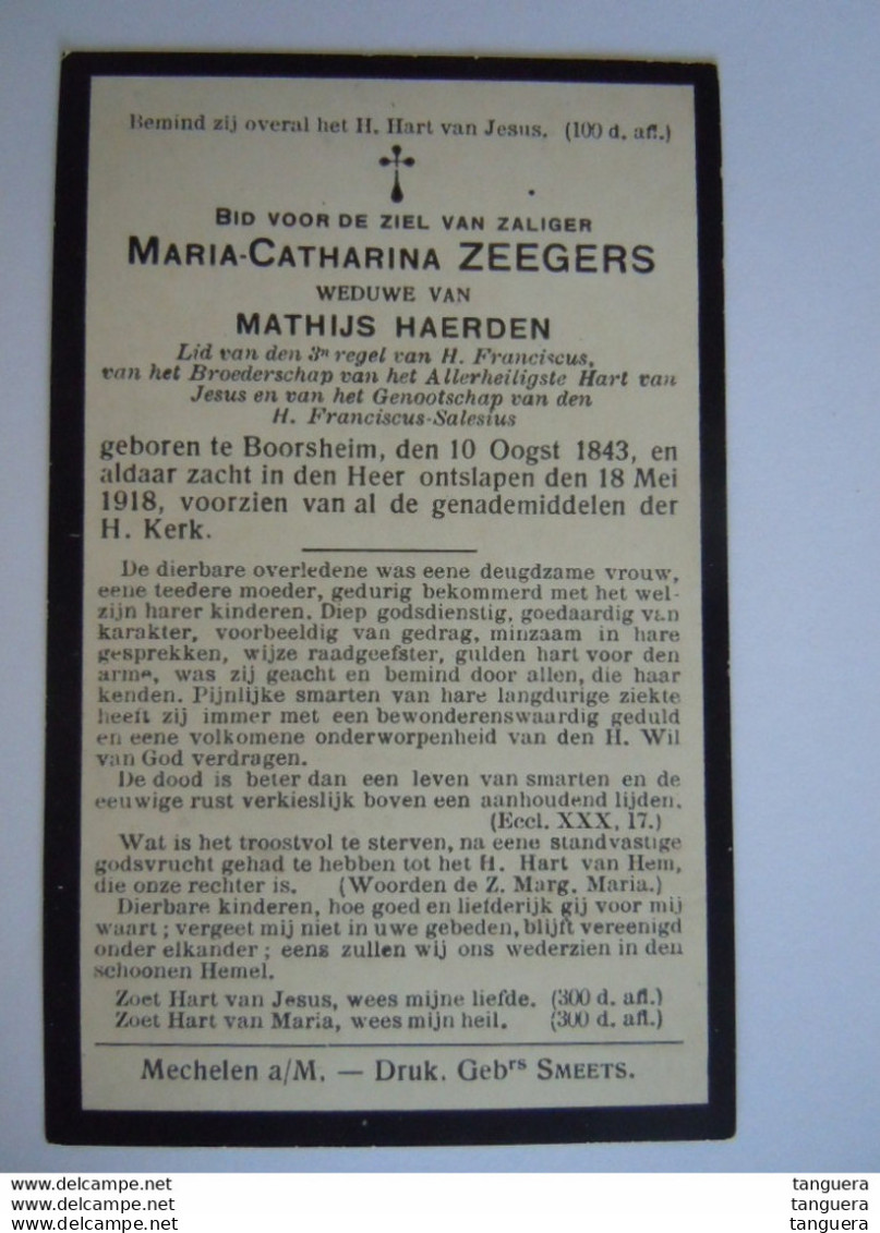 Doodsprentje Maria-Margaretha Zeegers Boorsheim 1843 1918 Lid 3e Regel Wed Mathijs Haerden C.F.830 N°30 - Images Religieuses