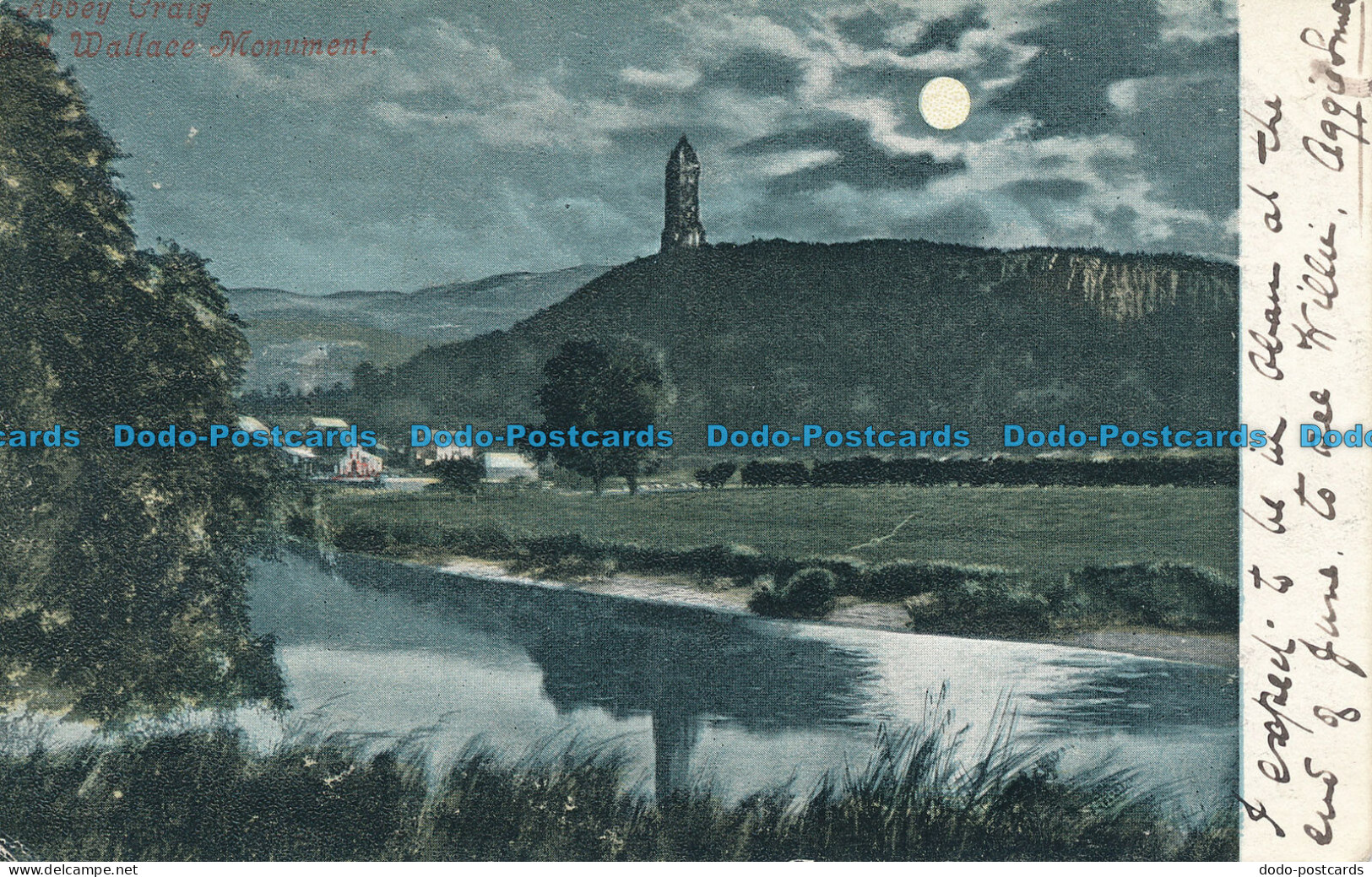 R050983 Abbey Craig. Wallace Monument. Valentine. Moonlight. 1903 - Monde