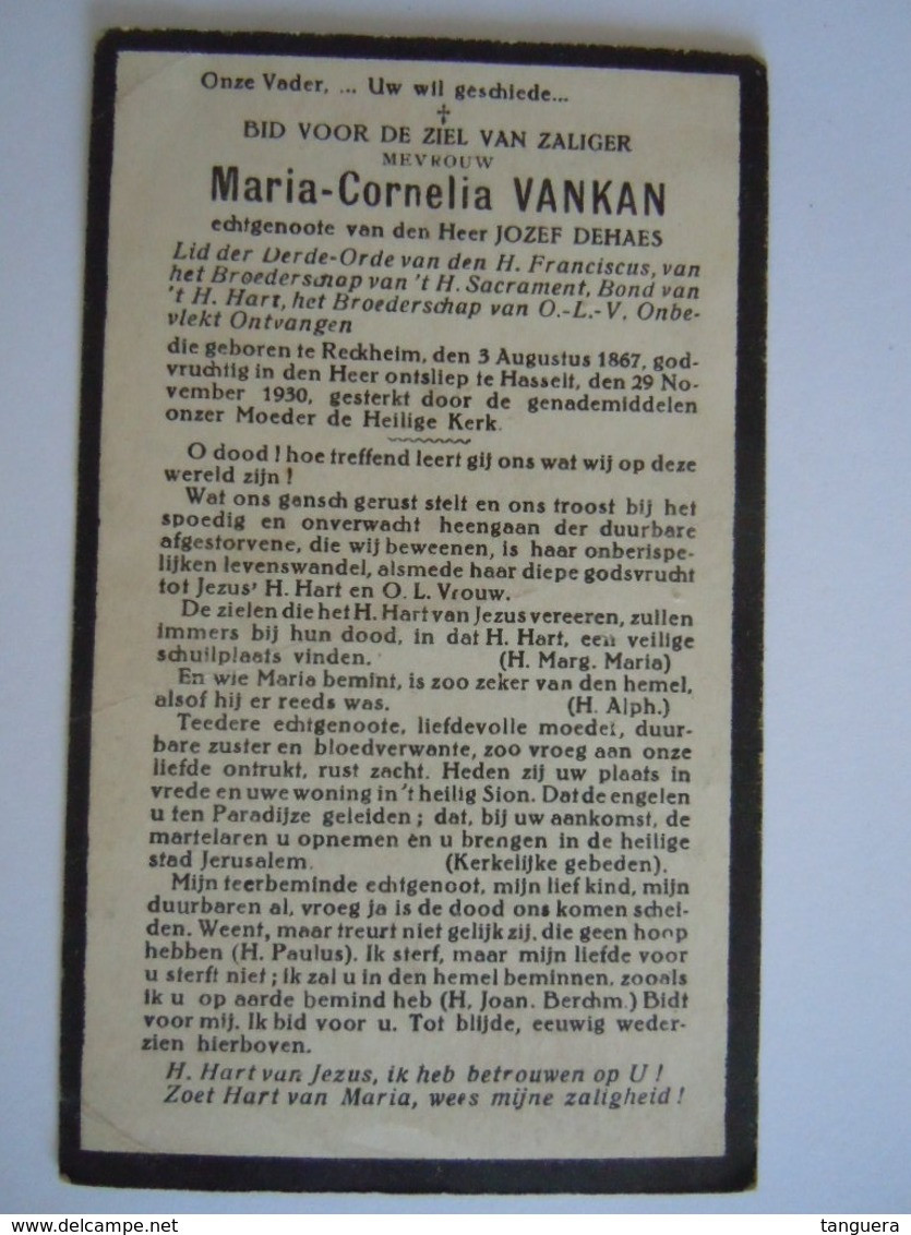 Doodsprentje Maria Cornelia Vankan Reckheim 1867 1930 Echtg Jozef Dehaes Petrus Door Jesus Gered W&C Brux Pl 276 - Santini