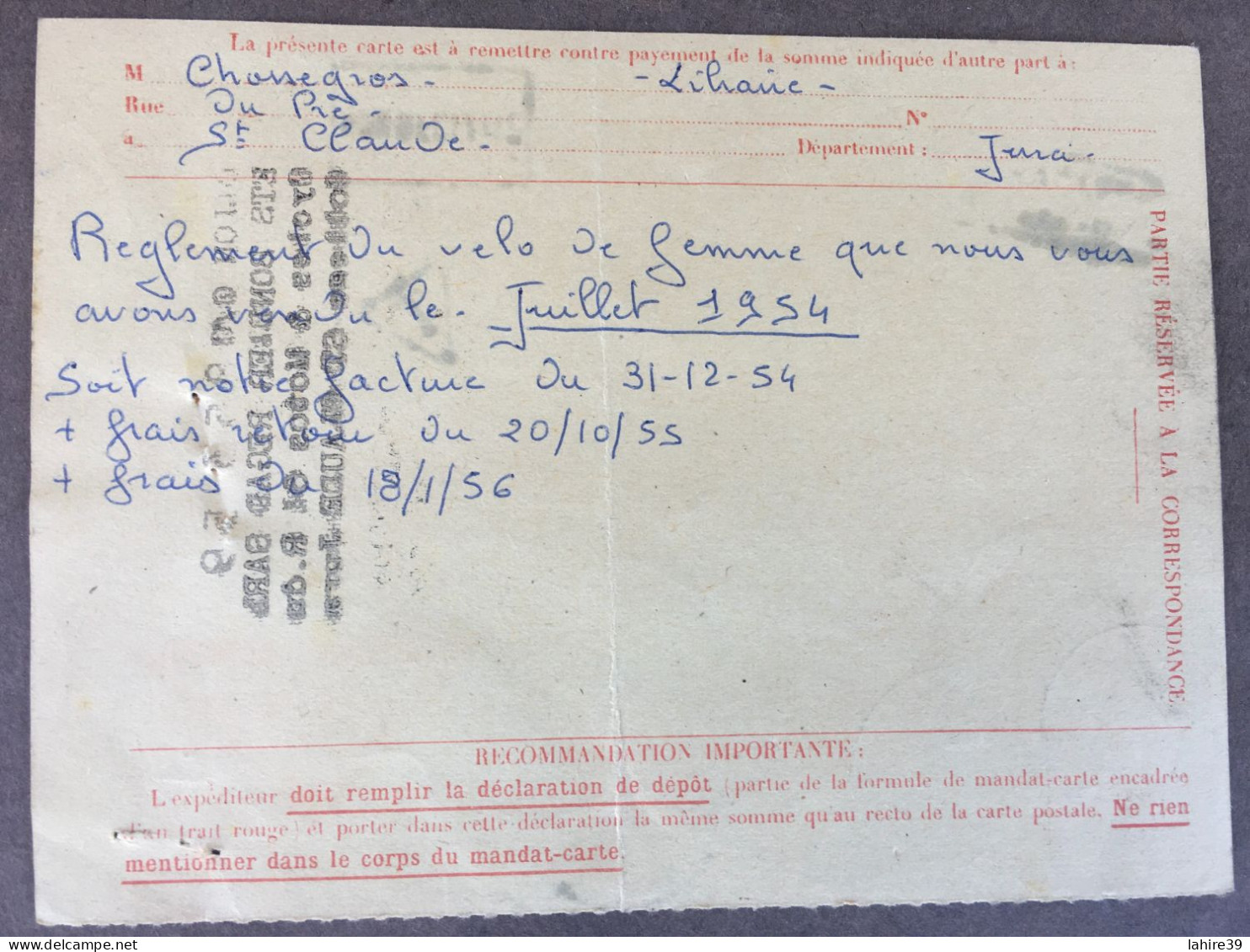 Carte Postale D'encaissement / Contre Remboursement / Timbres Taxes / Tampons / 1956 - 1859-1959 Brieven & Documenten