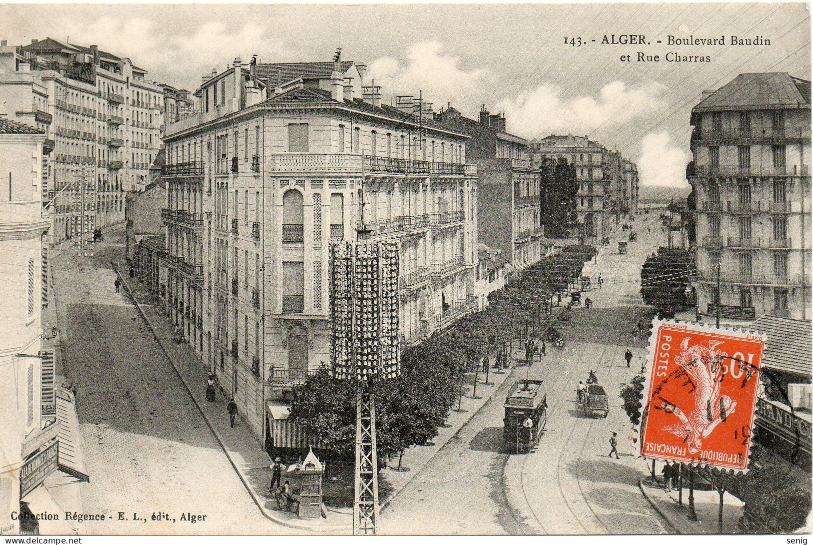 ALGERIE - ALGER - 143 - Boulevard Baudin Et Rue Charras - Collection Régence E. L. édit. Alger (Leroux) - - Algerien