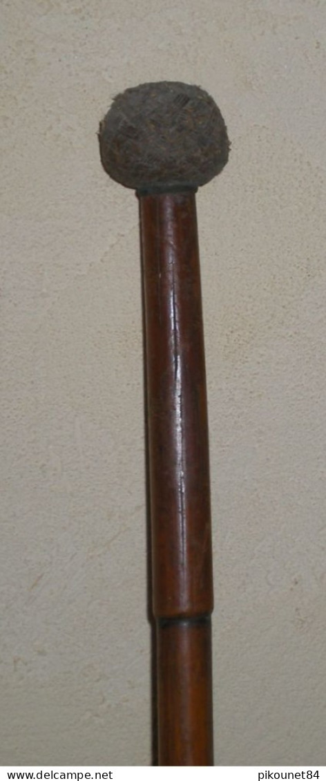 Ancienne Canne De Défense Casse-tête Fût Bois Imitation Bambou 90cm - Arte Popular