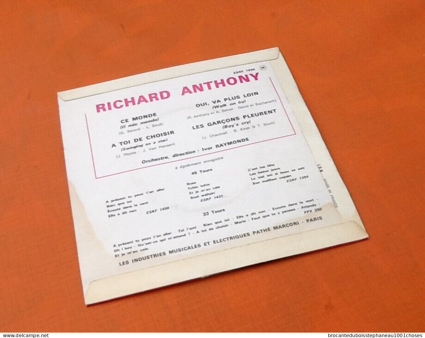 Vinyle 45 Tours Richard Anthony Ce Monde (1964) - Autres - Musique Française