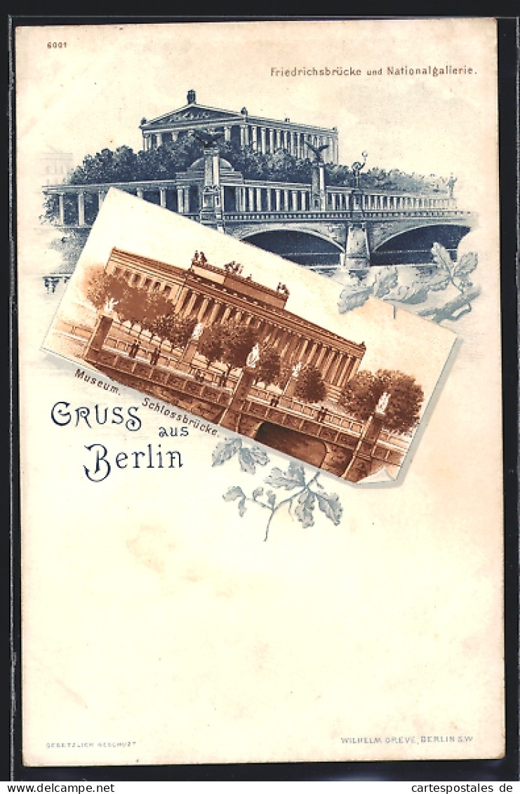 Lithographie Berlin, Museum Und Schlossbrücke, Friedrichsbrücke Und Nationalgallerie  - Mitte