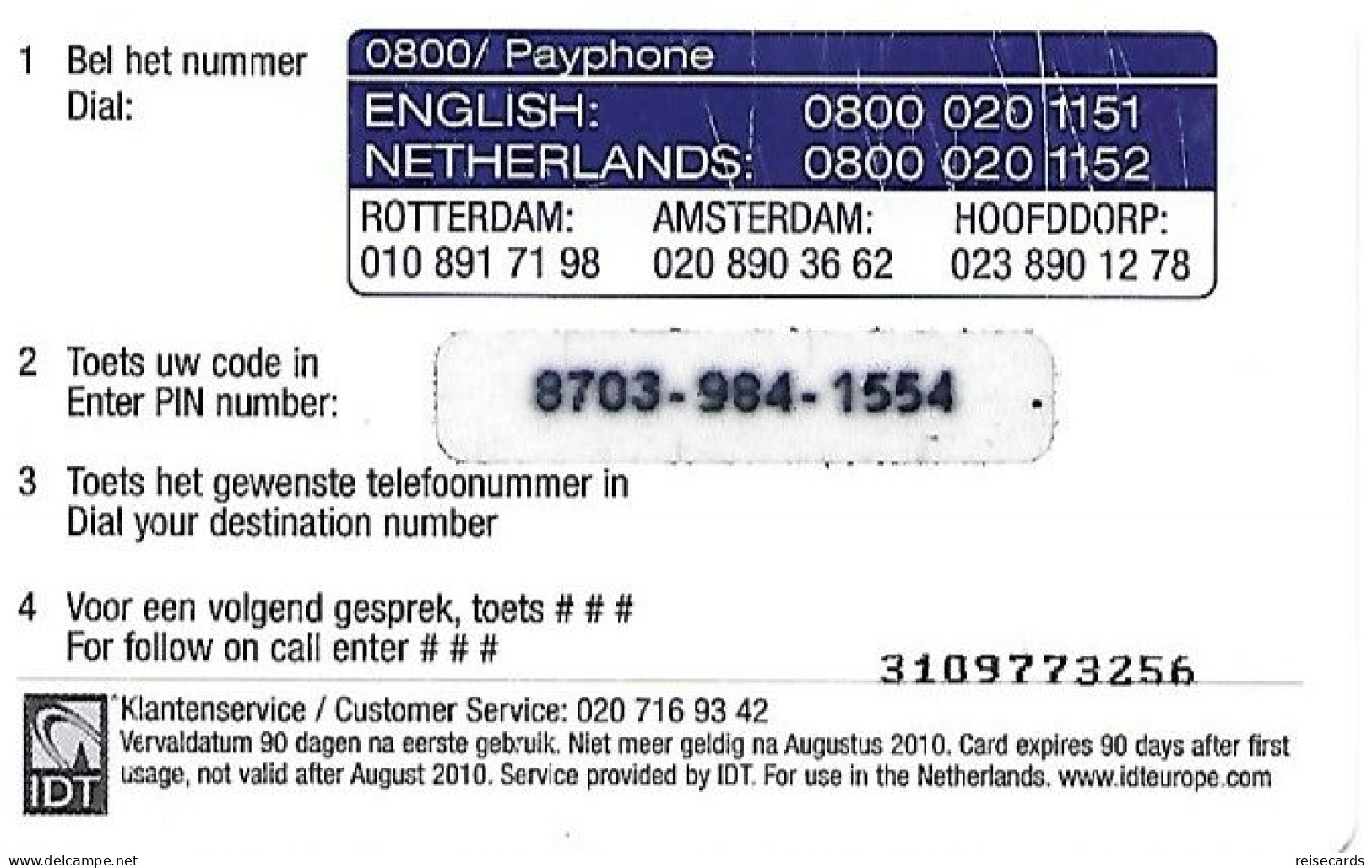 Netherlands: Prepaid IDT - Tamaz - [3] Tarjetas Móvil, Prepagadas Y Recargos