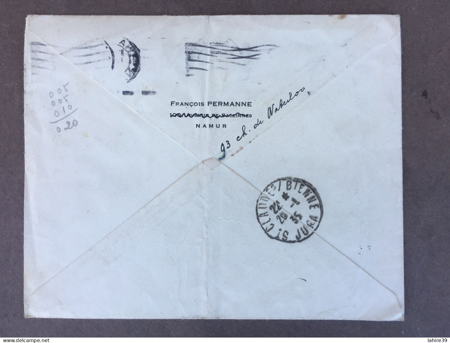 Enveloppe Timbrée / Belgique / Namur / Pour Saint Claude / Jura / 1935 - Lettres & Documents