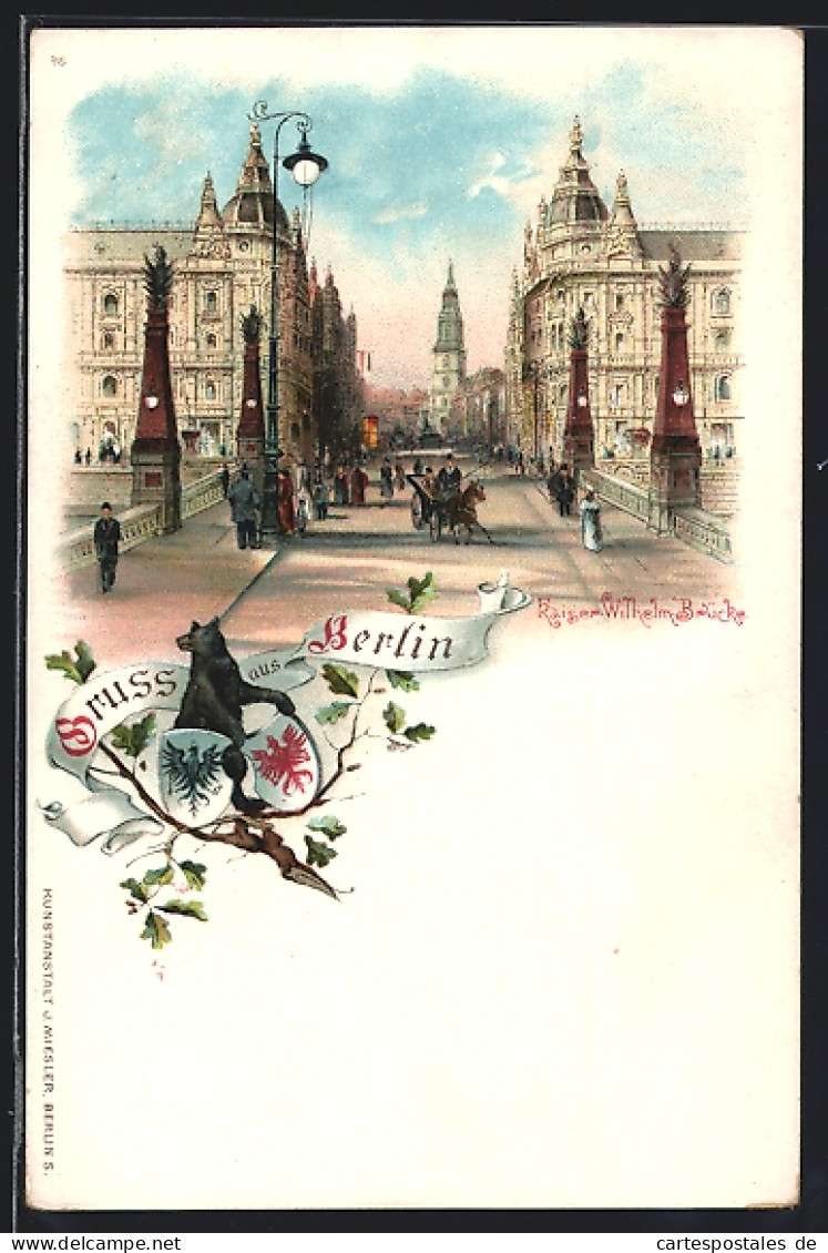 Lithographie Berlin, Treiben Auf Der Kaiser-Wilhelm-Brücke  - Mitte