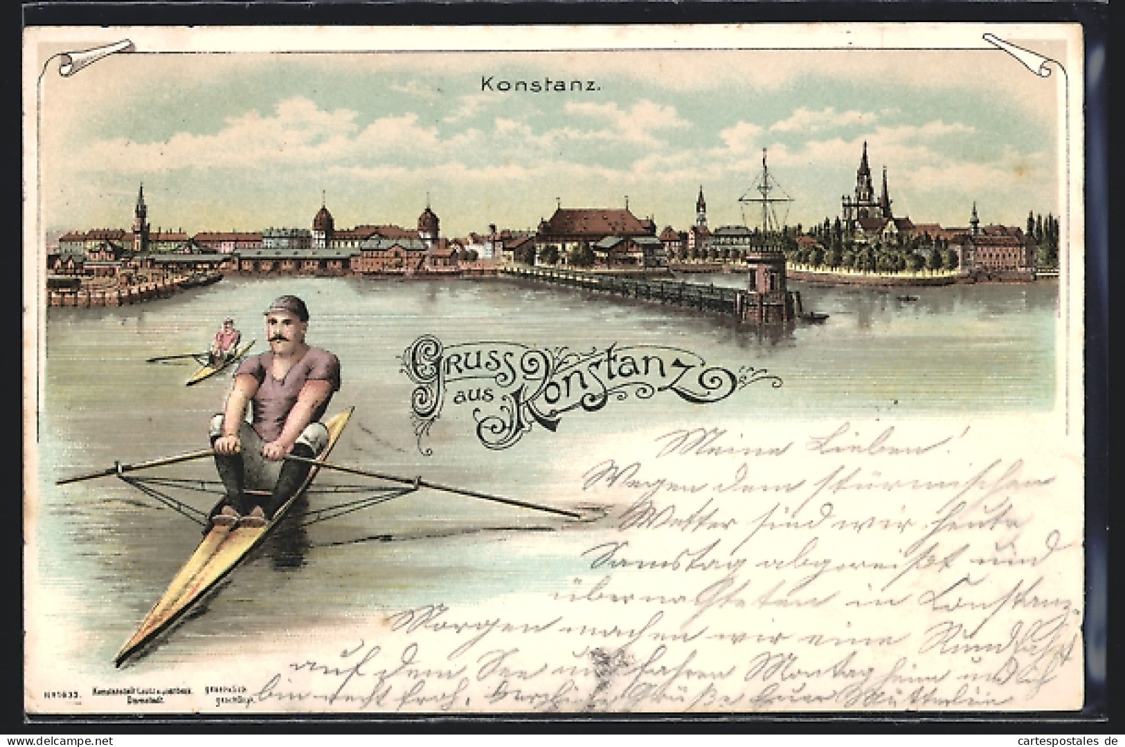 Lithographie Konstanz, Hafen Mit Ruderern  - Konstanz