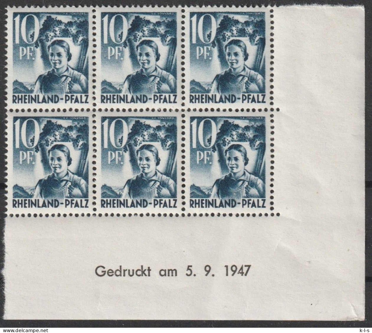 Franz. Zone- Rheinland-Pfalz: 1948, Mi. Nr. 3 Yv Br U, Freimarke:  10 Pfg. Winzerin, Druckdatum 5.9.1957,  **/MNH - Renania-Palatinato