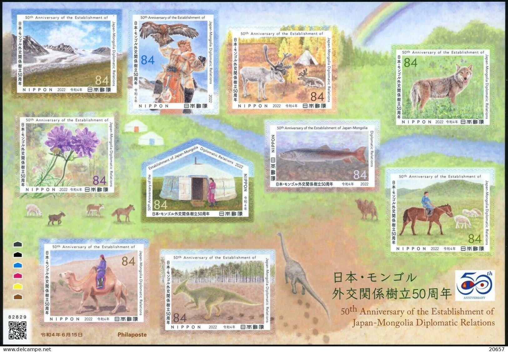 Japon Nippon 2022 11047/56 Flore Et Faune, Mongolia, Aigle, Loup, Poisson, Dinosaure, Cheval - Other & Unclassified