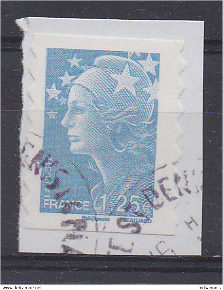 Marianne De Beaujard Autoadhésif N°216 1,25 € Bleu Ciel Oblitéré Sur Fragment - 2008-2013 Marianna Di Beaujard