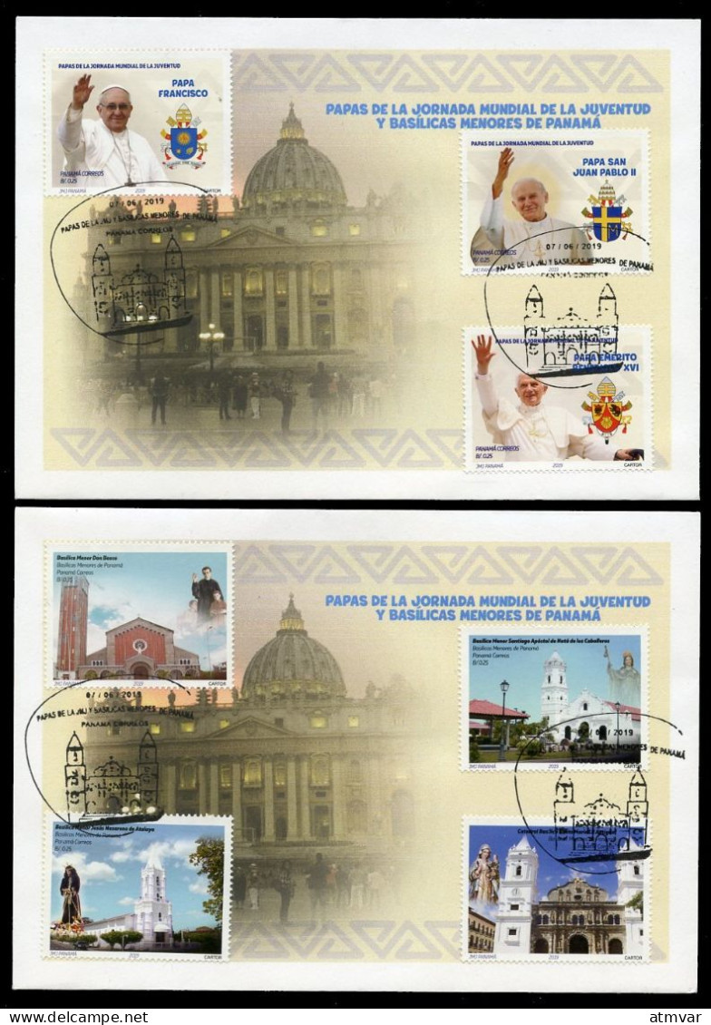 PANAMA (2019) Papas Jornada Mundial Juventud Y Basílicas Menores, Pope, Vaticano, Catedral, Cathedral - First Day Covers - Panamá