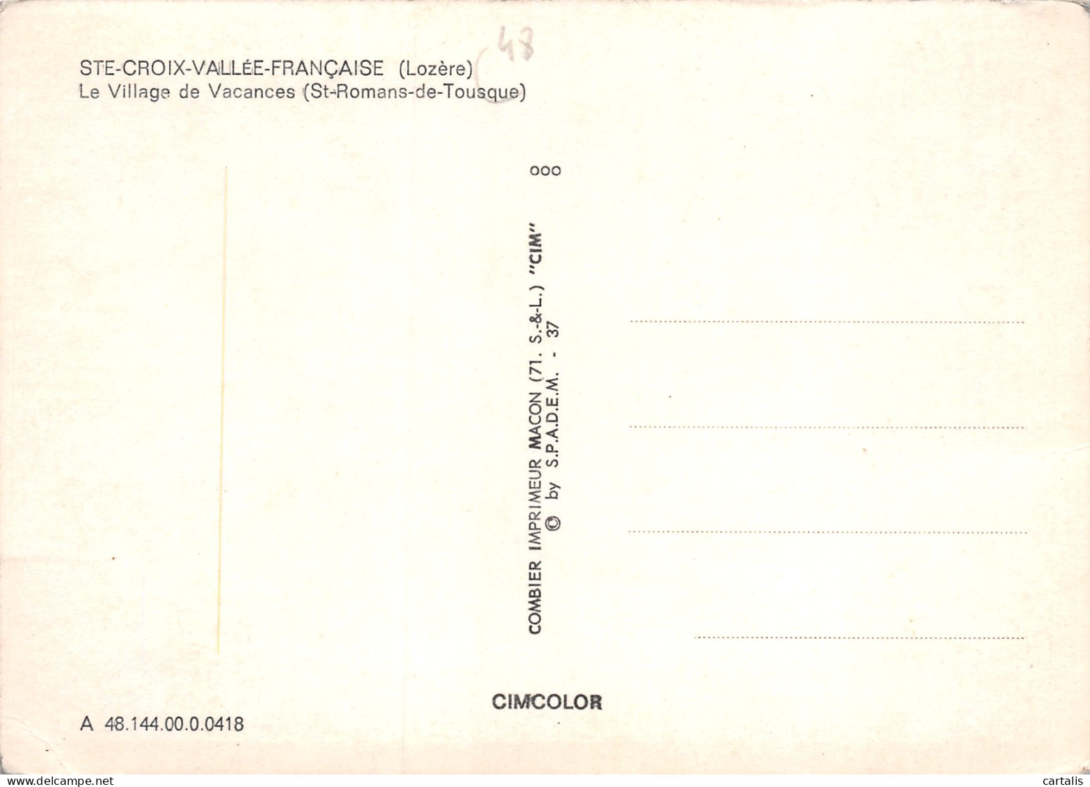 48-SAINTE CROIX VALLEE FRANCAISE-N°3793-B/0177 - Autres & Non Classés