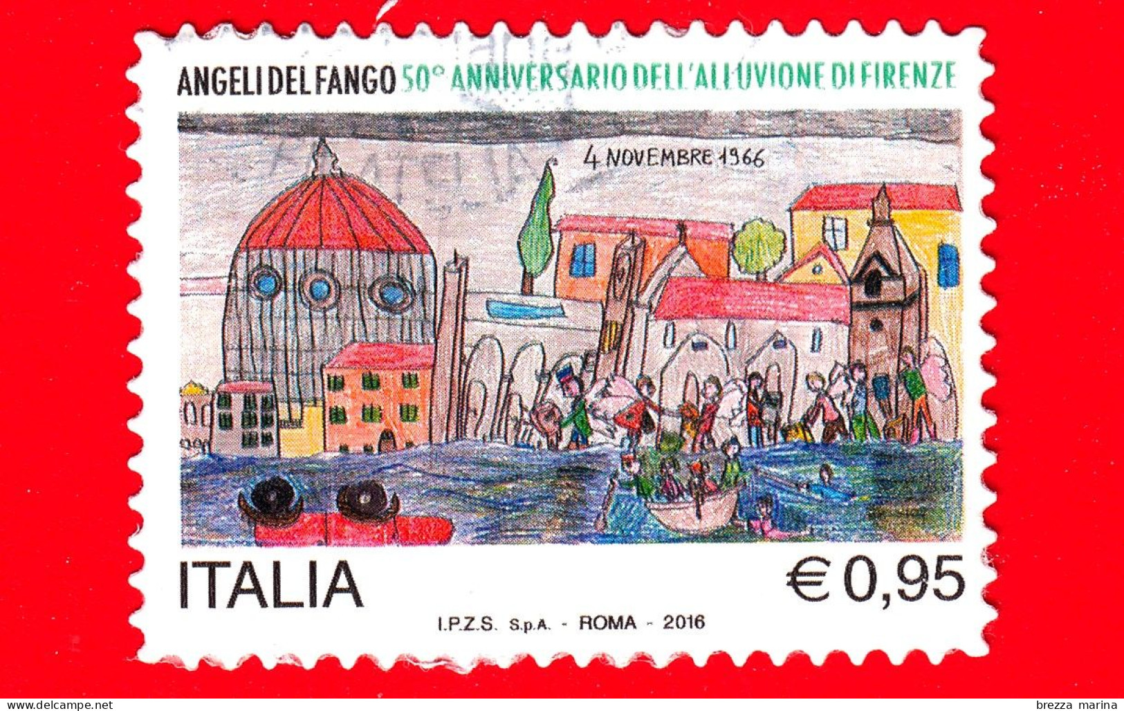 ITALIA - Usato - 2016 - Angeli Del Fango, Nel 50° Anniversario Dell'alluvione Di Firenze - Disegno - 0,95 - 2011-20: Gebraucht