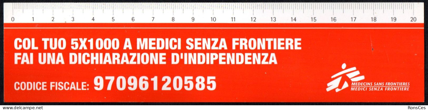 ITALIA SEGNALIBRO / BOOKMARK / RIGHELLO - MEDICI SENZA FRONTIERE COL TUO 5x1000 FAI UNA DICHIARAZIONE D'INDIPENDENZA - I - Marcapáginas