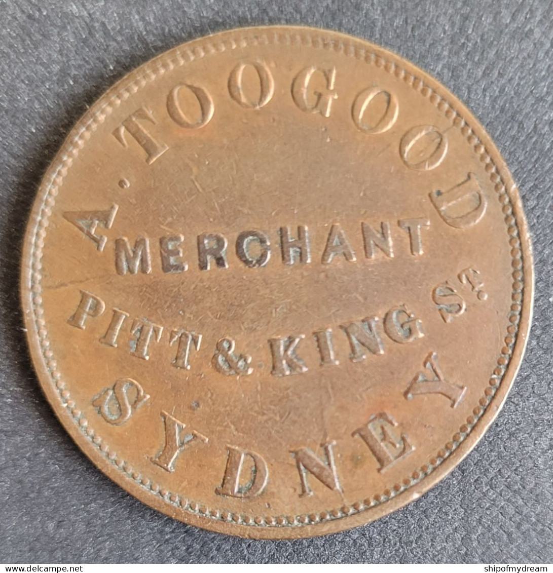 Australia Penny 1855 Tn256, A. Toogood Pitt & King St Merchant Sydney. High CV. - Wertmarken (Kriegsgefangenen)