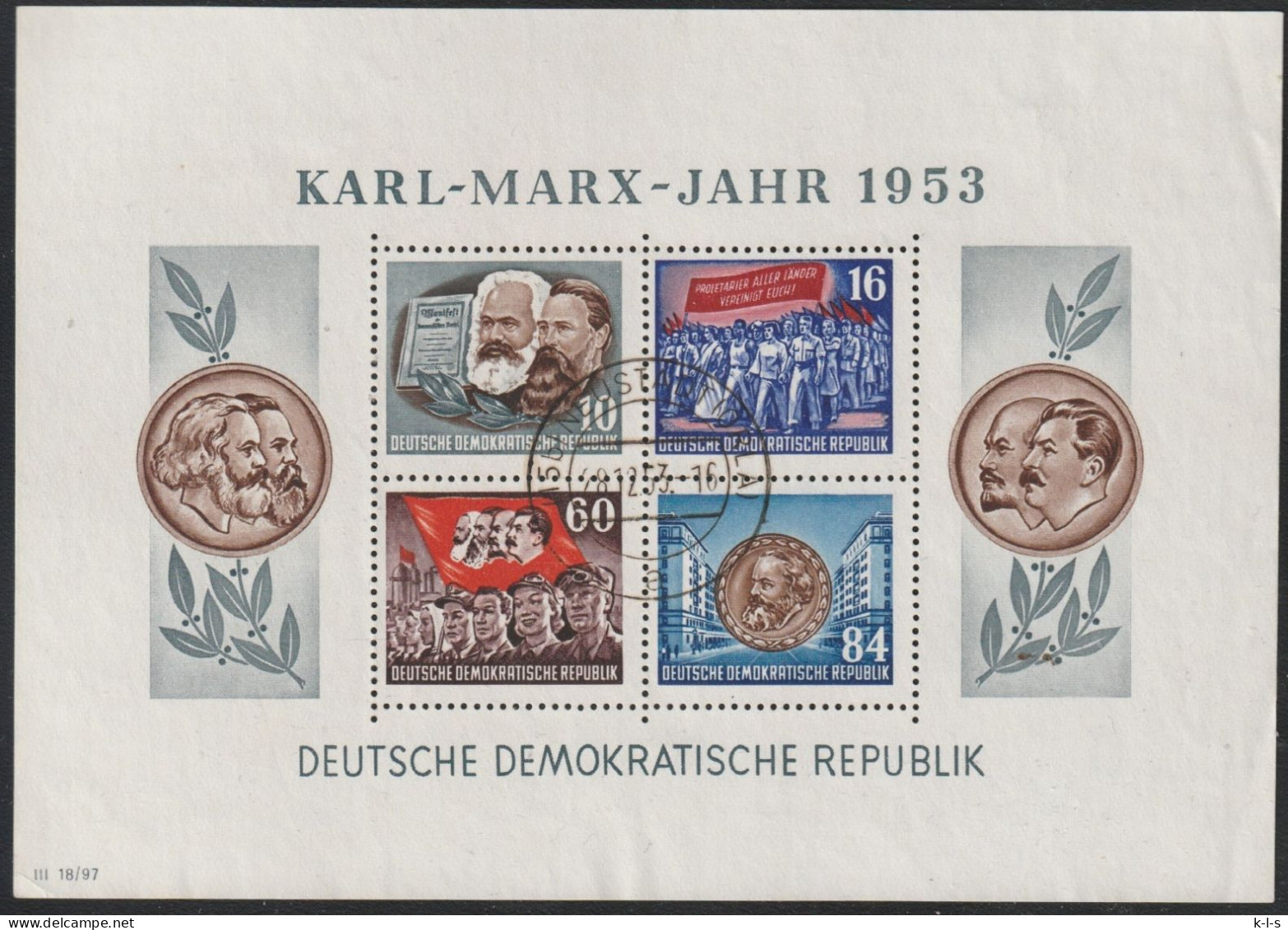 DDR: 1953, Blockausgabe: Mi. Nr. 9 A, Karl-Marx-Jahr, Tagesstpl. NEUSTADT (ORLA) - 1950-1970