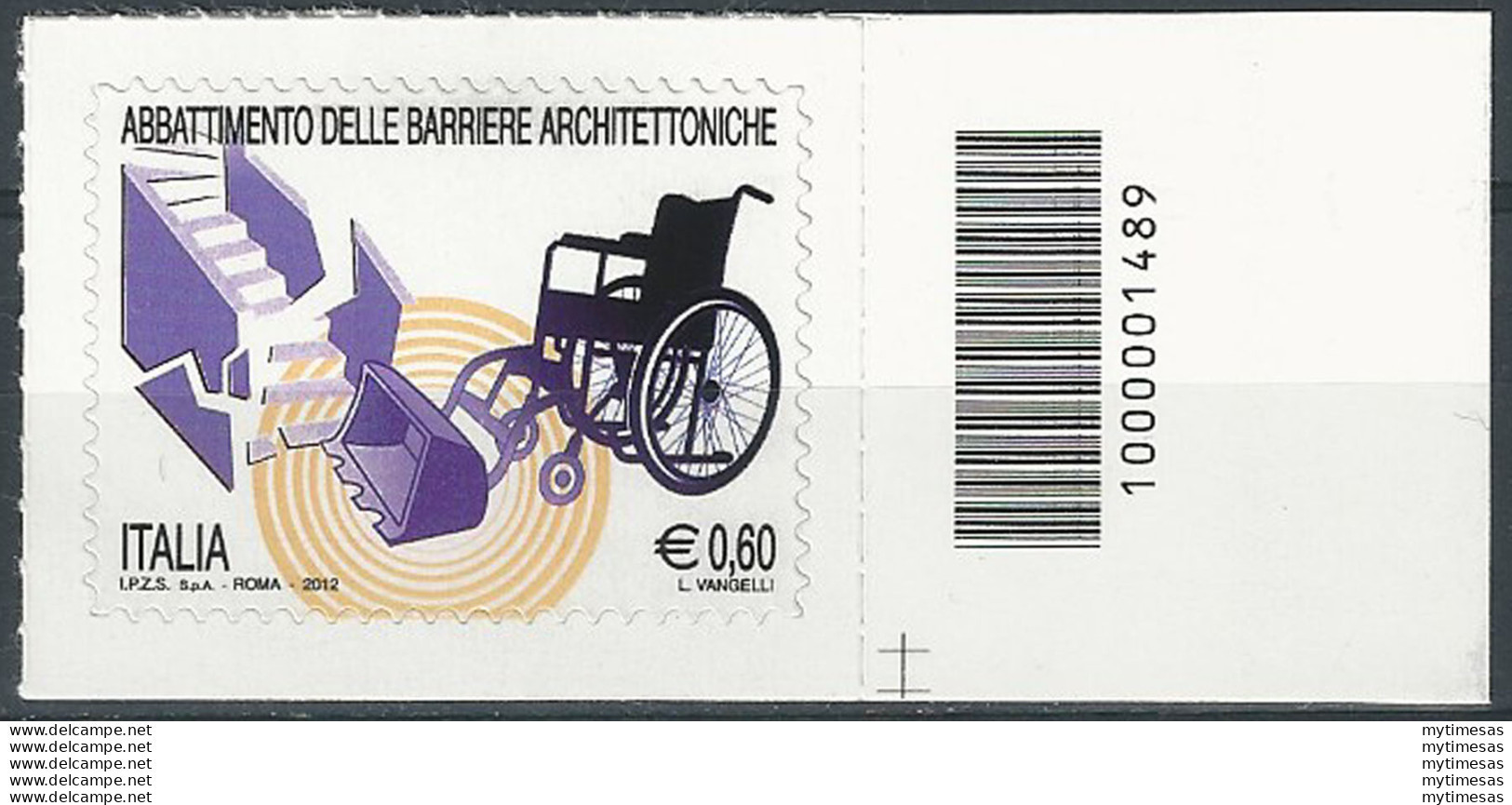 2012 Italia Barriere Architettoniche Codice A Barre Afd Basso Varietà - Autres & Non Classés