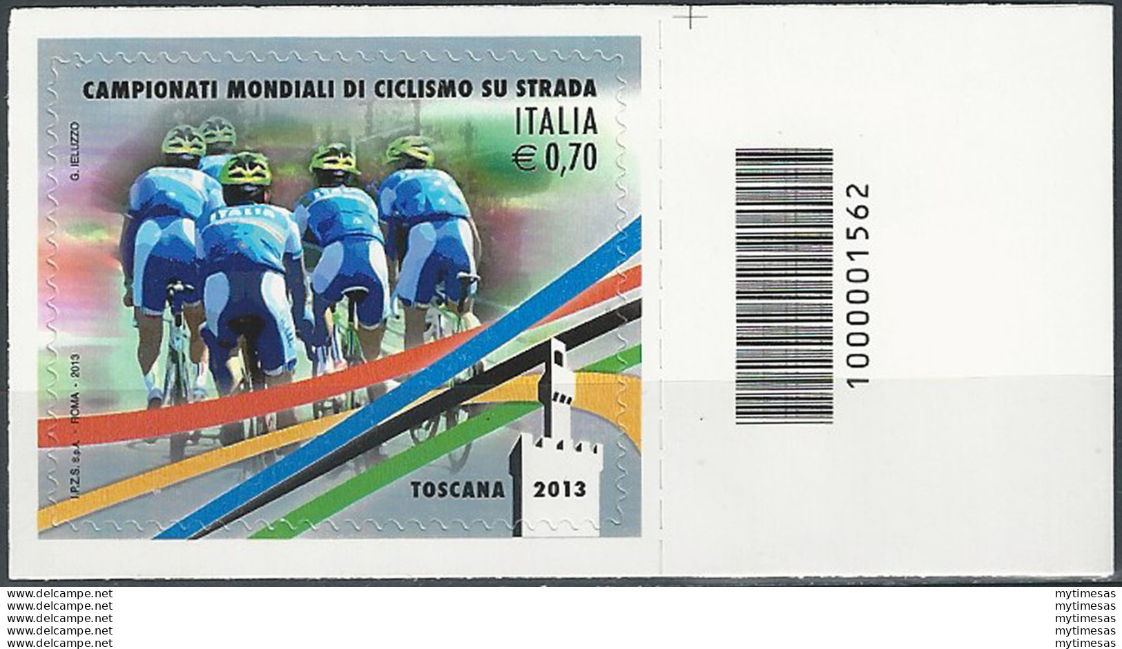 2013 Italia Ciclismo 0,70 Azzurro Codice A Barre Unif. 3468cb - Sonstige & Ohne Zuordnung