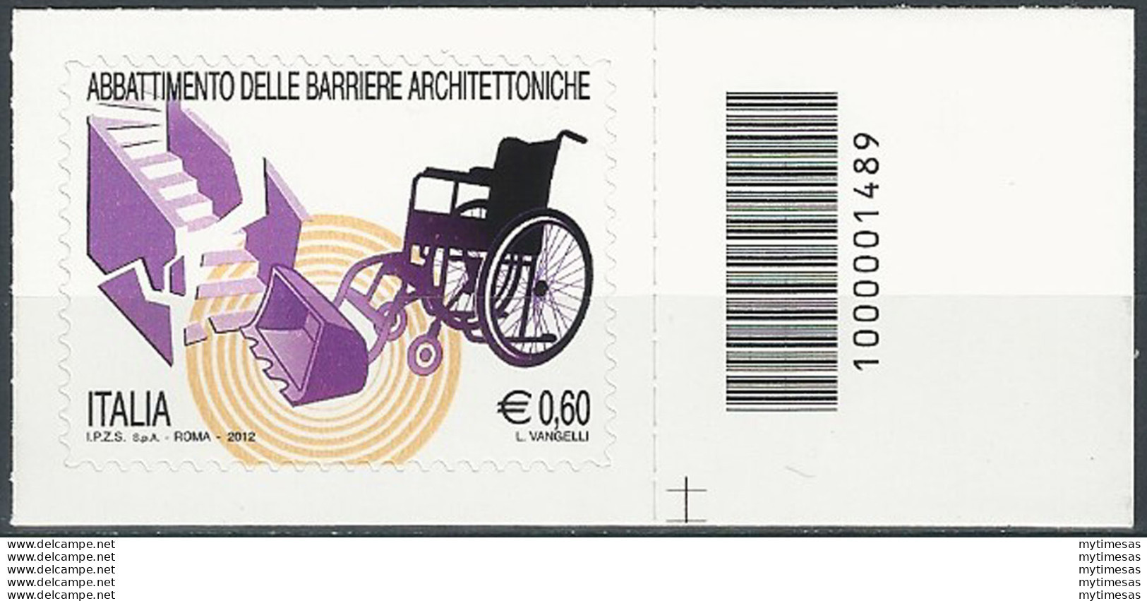 2012 Italia Barriere Architettoniche Codice A Barre Afd Basso - Andere & Zonder Classificatie