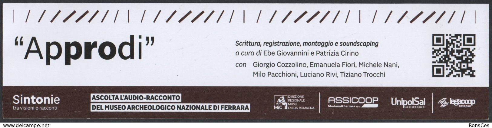 ITALIA - SEGNALIBRO / BOOKMARK - APPRODI - ASCOLTA L'AUDIO RACCONTO DEL MUSEO ARCHEOLOGICO NAZIONALE DI FERRARA - I - Bladwijzers