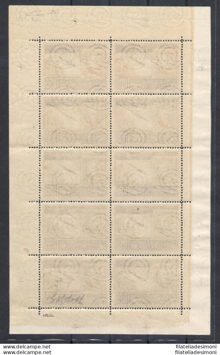 1947 SAN MARINO, Minifoglio Americano , N° 15 - Firmato Giulio Bolaffi E Timbrino Di Garanzia - Splendido Senza Pieghe - Blocks & Sheetlets