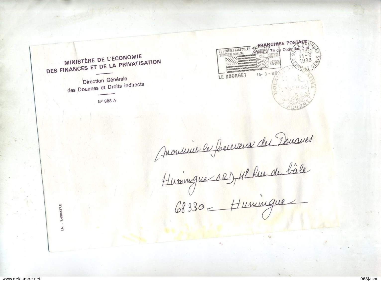 Lettre  Franchise Douane Flamme Le Bourget Jumelage - Mechanical Postmarks (Advertisement)