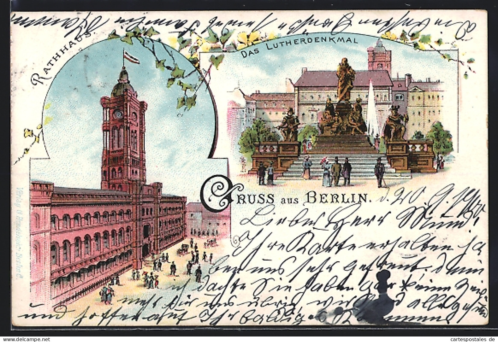 Lithographie Berlin, Rathaus In Der Königsstrasse, Lutherdenkmal Mit Fontaine  - Mitte