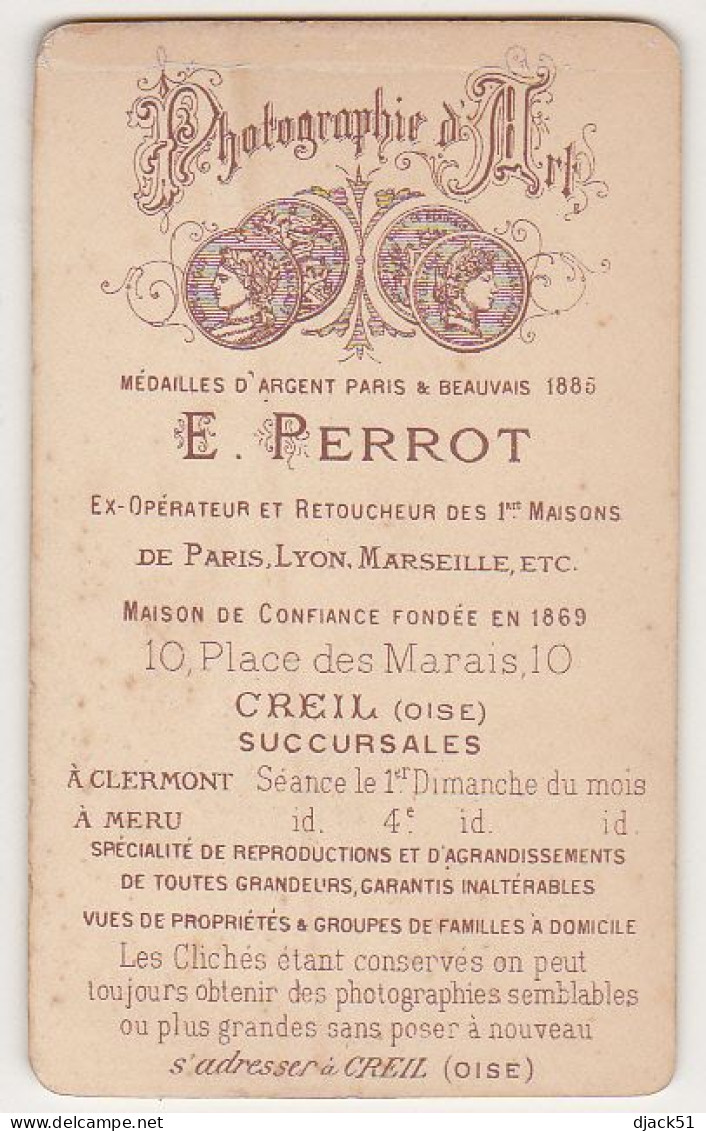 Ancienne Photographie CDV - Homme à Moustache / E. Perrot à CREIL (Oise) - 1885 - Ancianas (antes De 1900)