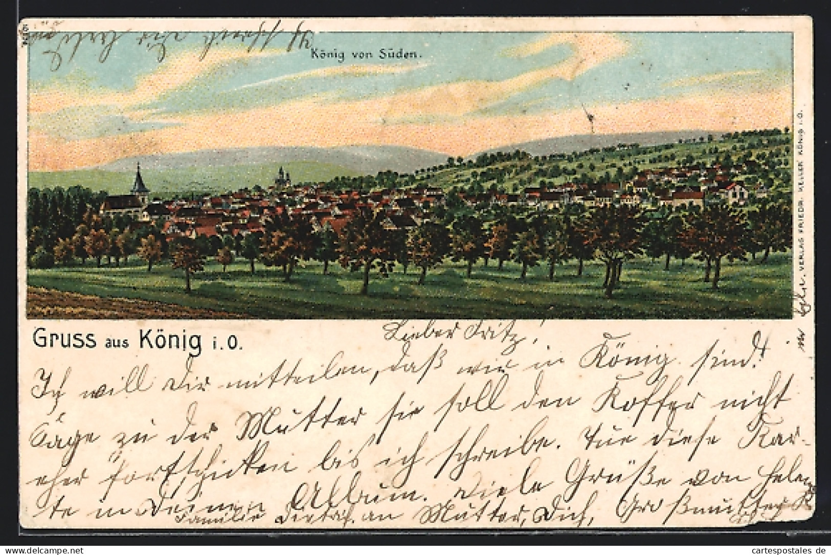 Lithographie König I. O., Gesamtansicht Mit Kirche  - Bad Koenig