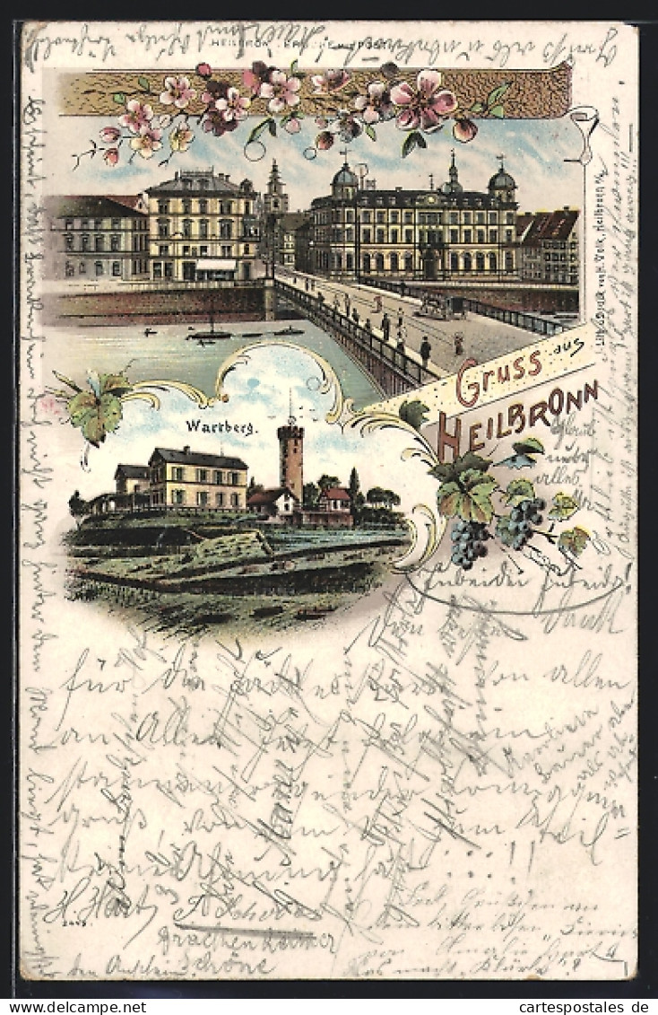 Lithographie Heilbronn, Wartberg, Blick über Die Brücke  - Heilbronn