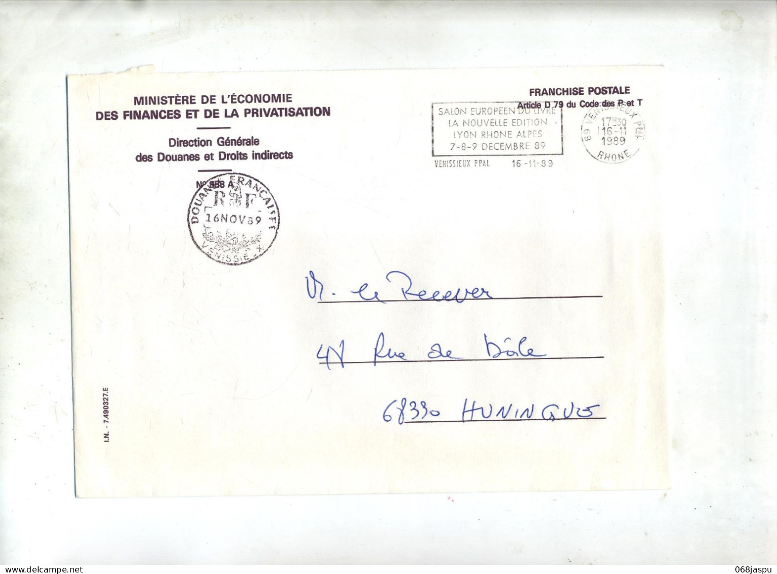 Lettre  Franchise Douane Flamme Venissieux Salon Livre - Maschinenstempel (Werbestempel)