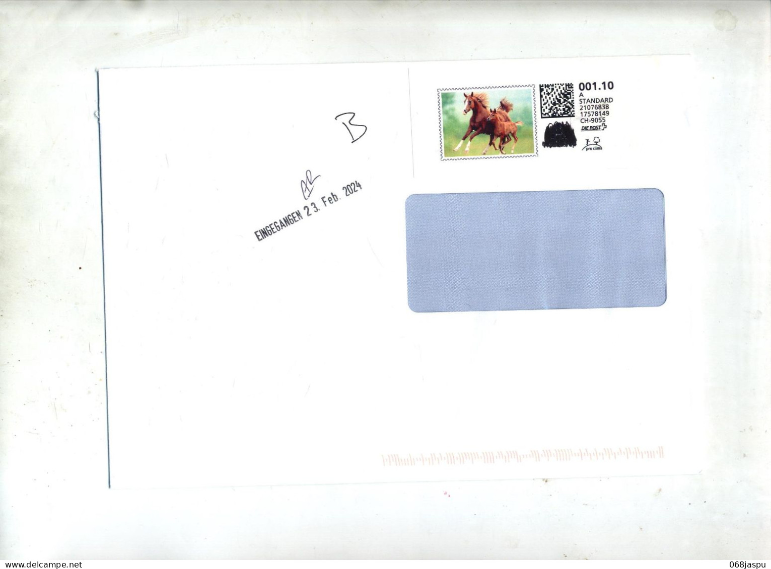 Lettre Affranchie Timbre Personnalisé  Cheval - Marcophilie