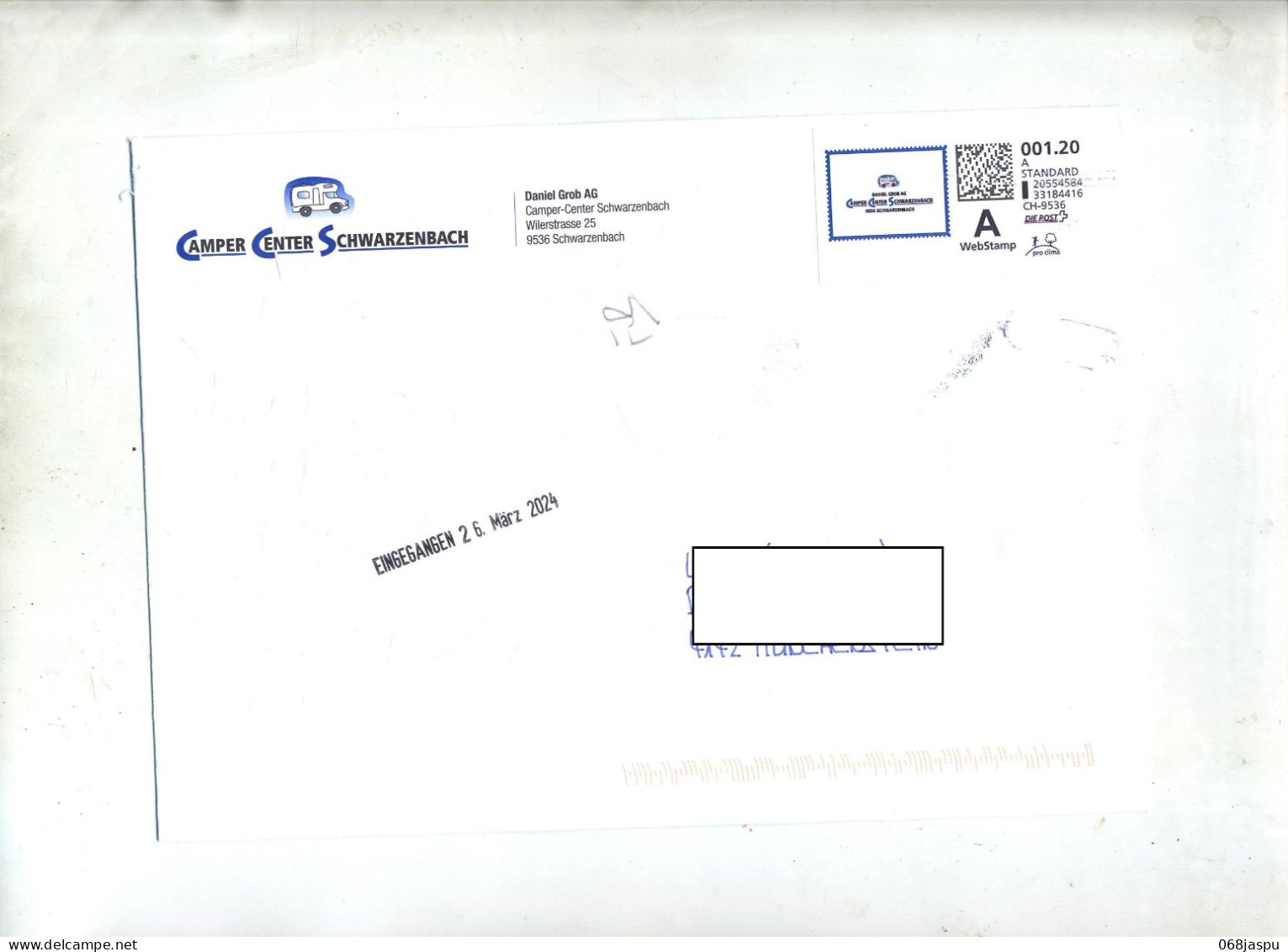 Lettre Affranchie Timbre Personnalisé  Camping Car - Marcophilie