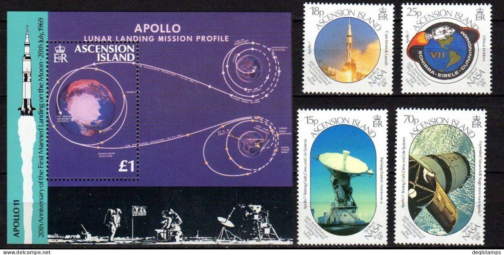Ascension Island Year 1989 Stamps Set - First Man Landing On Moon MNH - Ascension (Ile De L')